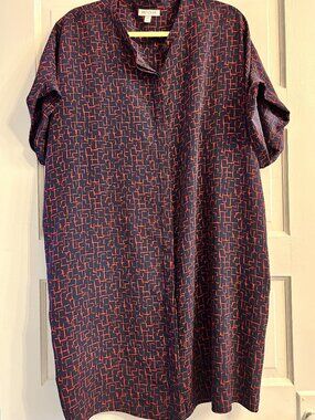 Prologue Navy and Red Geometric Shift Dress Hidden Button Band Collar XXL 20